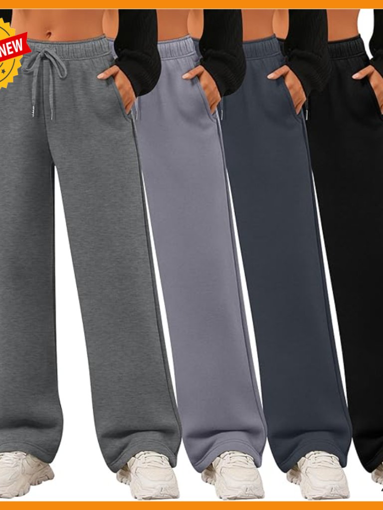 Wide Leg Sweatpants 4 Pack Drawstring Lounge Joggers Elastic Waist Pockets